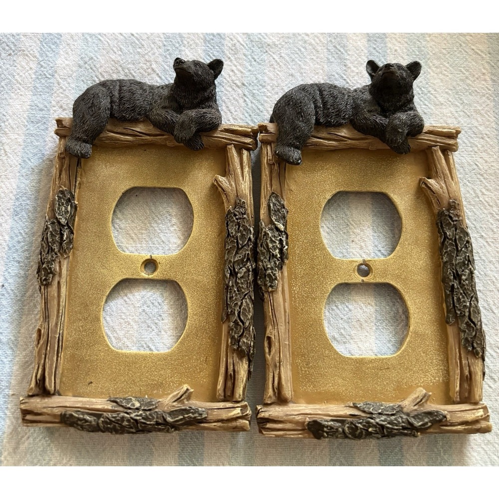 Bear Outlet Covers (2) Rustic Cabin Core Wildlife Nature Bear Resting 3D